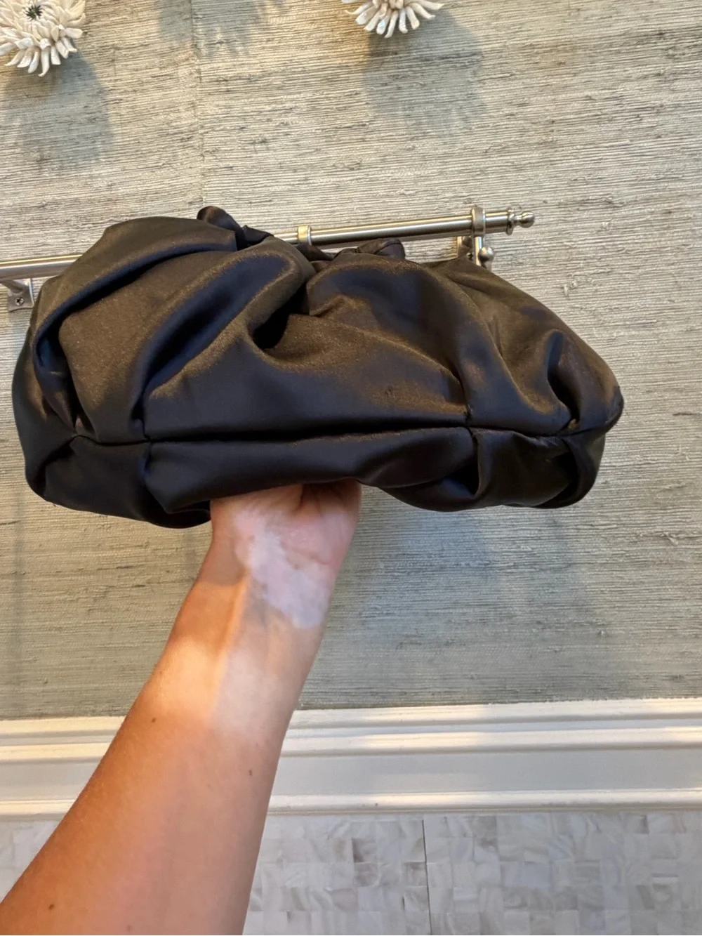 NWT new Anthropologie slouchy satin knotted bag Black teensy imperfection